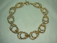 Vintage 80s Chunky Fancy Double Link Textured Gold Statement Necklace