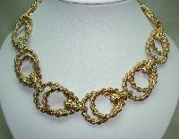 Vintage 80s Chunky Fancy Double Link Textured Gold Statement Necklace