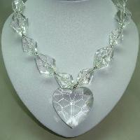Fab Chunky Clear Lucite Acrylic Bead Necklace with Large Heart Pendant