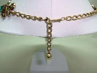 1950s Signed Jewelcraft Ornate Sparkling Green Diamante Gold Necklace