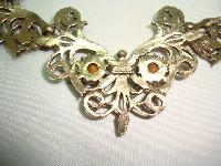 1950s Signed Jewelcraft Ornate Sparkling Green Diamante Gold Necklace