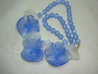 1970s Amazing Chunky Blue and Clear Lucite Flower Statement Necklace 