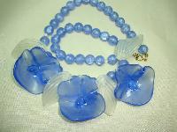 1970s Amazing Chunky Blue and Clear Lucite Flower Statement Necklace 