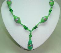 Vintage 30s Pretty Green Glass Wedding Cake Bead Dropper Necklace