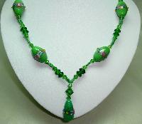 Vintage 30s Pretty Green Glass Wedding Cake Bead Dropper Necklace