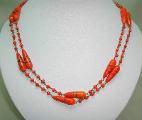 Vintage Art Deco End of Day Venetian Orange Swirl Glass Bead Necklace