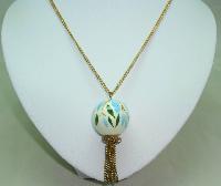 Vintage 70s Pretty Porcelain Pomander Perfume Pendant and Long Chain