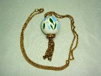 Vintage 70s Pretty Porcelain Pomander Perfume Pendant and Long Chain