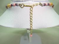 1960s Pink and Grey Glass and Wood Bead Drop Flexible Choker Necklace 