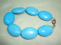 Lovely Chunky Real Turquoise Stone Smooth Oval  Bead Bracelet