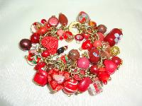 Fabulous Assorted Red Murano Glass Bead Cluster Charm Bracelet Wow!