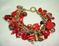Fabulous Assorted Red Murano Glass Bead Cluster Charm Bracelet Wow!