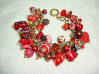 Fabulous Assorted Red Murano Glass Bead Cluster Charm Bracelet Wow!