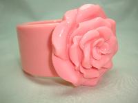 Fabulous Wide Chunky Pink Flower Acrylic Bangle Statement Piece!