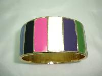 1980s Heavy Multicoloured Enamel Wide Goldtone Striped Bangle Quality!