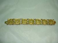 Vintage 50s Unusual Lemon Marble Glass Reverse Gold Coin Link Bracelet