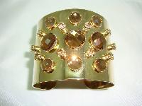 Fab Amber Coloured Diamante Goldtone Wide Cuff Bangle Statement Piece!