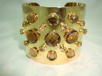 Fab Amber Coloured Diamante Goldtone Wide Cuff Bangle Statement Piece!