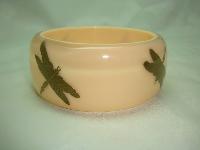 Unusual Wide Chunky Nude Coloured Lucite Gold Dragonfly Arm Bangle