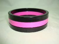 Vintage 80s Wide Black and Neon Pink Striped Lucite Plastic Bangle 
