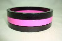Vintage 80s Wide Black and Neon Pink Striped Lucite Plastic Bangle 