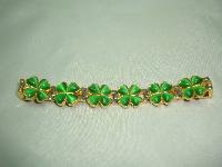  Green Glass Four Leaf Clover Goldtone and Silvertone Link Bracelet