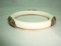 Vintage 70s Fab Cream Lucite and Goldtone Filigree Embellished Bangle