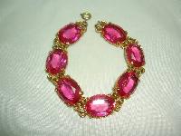 Vintage 50s Sparkling Large Pink Glass Paste Goldtone Bracelet Wow!