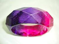 Fab Wide Pink Purple Crackle Effect Lucite Diamond Cut Facet Bangle
