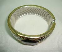 Fabulous Silver and Gold  Black Deco Design Heavy Cuff Clamper Bangle