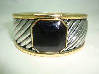 Fabulous Silver and Gold  Black Deco Design Heavy Cuff Clamper Bangle