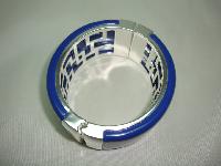 Quality Heavy Blue Acrylic Silvertone Wide Clamper Cuff Bangle Fab!