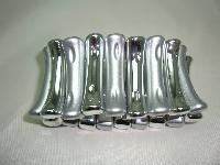 Unusual Wide Reflective Silver Bamboo Effect Stretch Bracelet Stunning