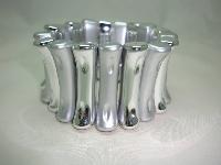 Unusual Wide Reflective Silver Bamboo Effect Stretch Bracelet Stunning