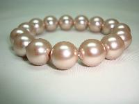 Quality Soft Gold Pink Glass Faux Pearl Chunky Bead Stretch Bracelet