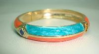 Vintage 80s Quality Orange and Green Enamel Stripe Goldtone Bangle