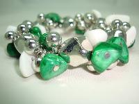 Fab Green and White Semi Precious Bead Silver Bauble Stretch Bracelet