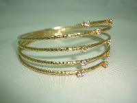 Vintage 50s Wide Spiral Design Diamante Encrusted Goldtone Bangle