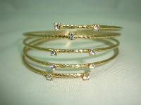 Vintage 50s Wide Spiral Design Diamante Encrusted Goldtone Bangle