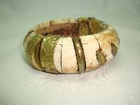 Vintage 30s Chunky Wide Bone and Brass Ornate Cuff Bangle Bracelet