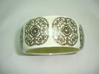 Fabulous Wide Chunky Cream and Gold Lace Inset Design Lucite Bangle