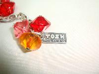 Signed Tosh Red Pink Orange Lemon Lucite Bead Cluster Charm Bracelet