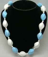 Vintage 50s Blue & White Chunky Twist Bead Necklace WOW