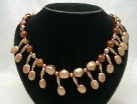 Vintage 50s Fab Gold Faux Pearl Bead Drop Necklace WOW