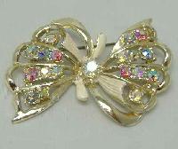 Vintage 50s Signed Hollywood Sparkling AB Diamante Enamel Bow Brooch 