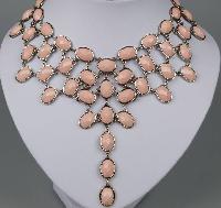 Amazing 1960s Style Festoon Bib Drop Pink Lucite Silver Link Necklace