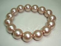 Quality Soft Gold Pink Glass Faux Pearl Chunky Bead Stretch Bracelet