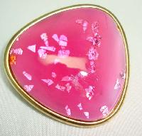 Vintage 70s Pink Glass Sparkle Confetti Domed Brooch