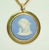 Wedgwood Blue Jasper  Cameo Gold Plated Pendant and Chain Original Box