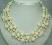 1950s Chunky 3 Row Cream Honeycomb Lucite Bead Necklace